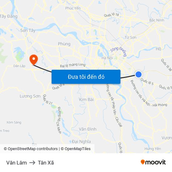 Văn Lâm to Tân Xã map