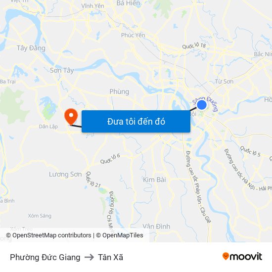 Phường Đức Giang to Tân Xã map