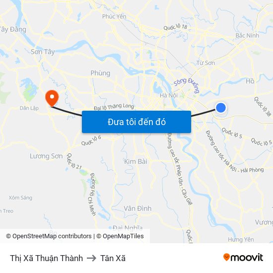 Thị Xã Thuận Thành to Tân Xã map