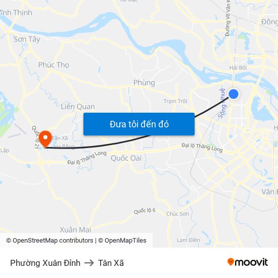 Phường Xuân Đỉnh to Tân Xã map