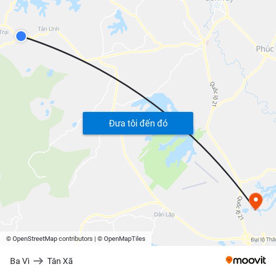 Ba Vì to Tân Xã map