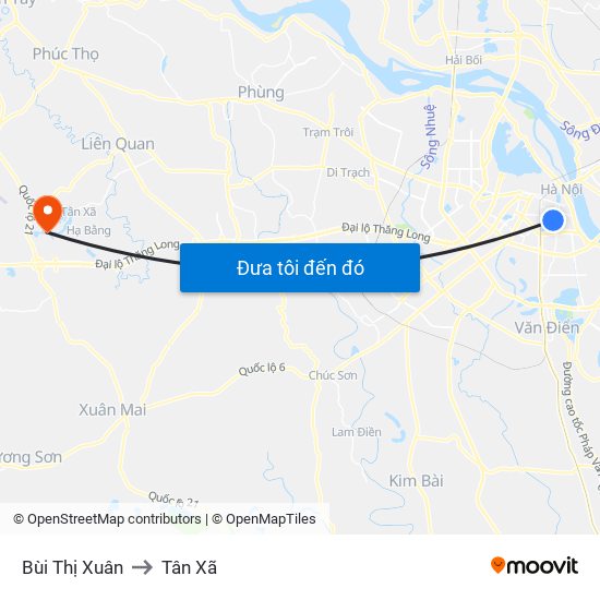 Bùi Thị Xuân to Tân Xã map