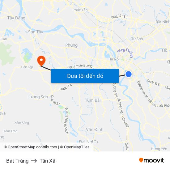 Bát Tràng to Tân Xã map
