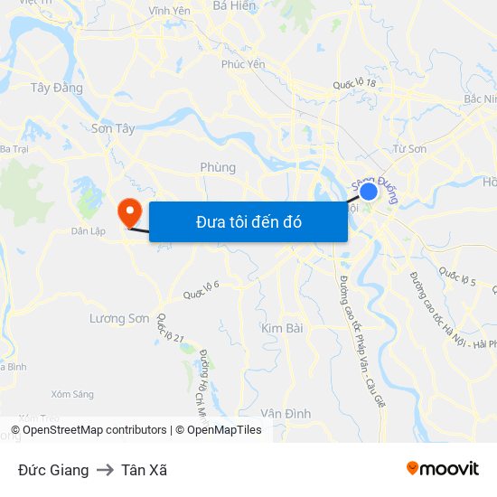 Đức Giang to Tân Xã map