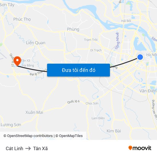 Cát Linh to Tân Xã map