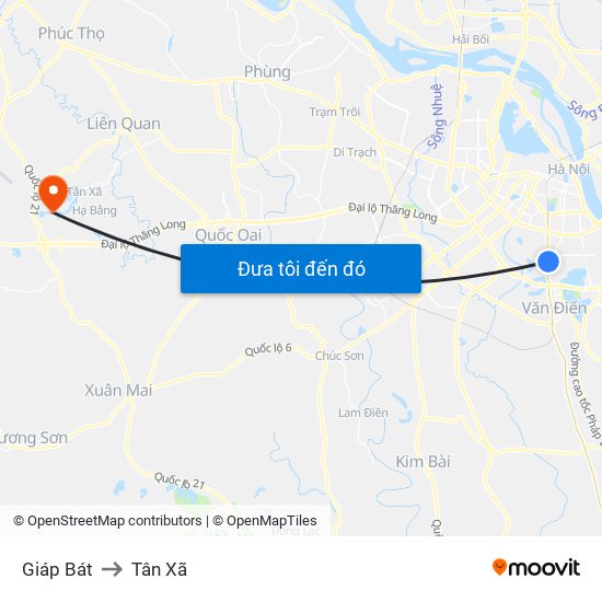 Giáp Bát to Tân Xã map