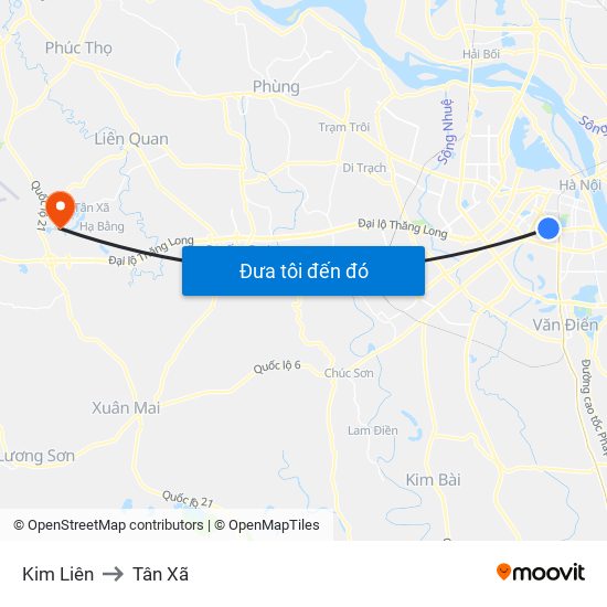 Kim Liên to Tân Xã map