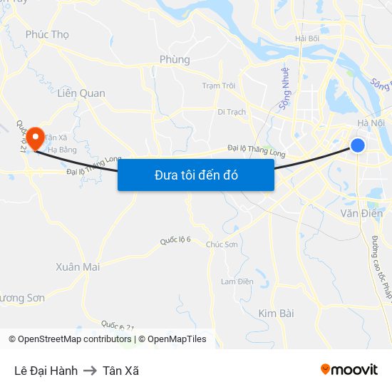 Lê Đại Hành to Tân Xã map