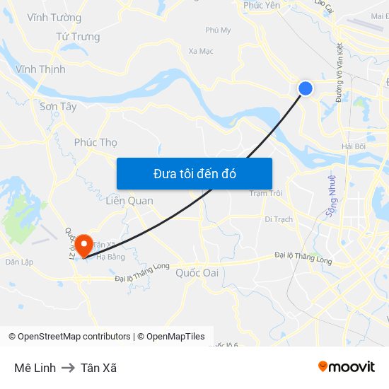 Mê Linh to Tân Xã map