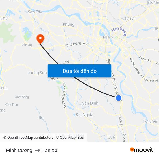 Minh Cường to Tân Xã map