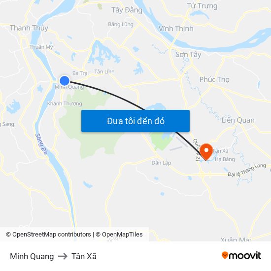 Minh Quang to Tân Xã map