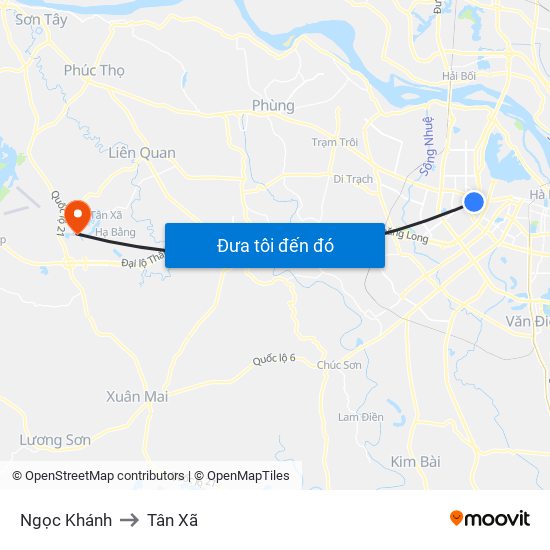 Ngọc Khánh to Tân Xã map