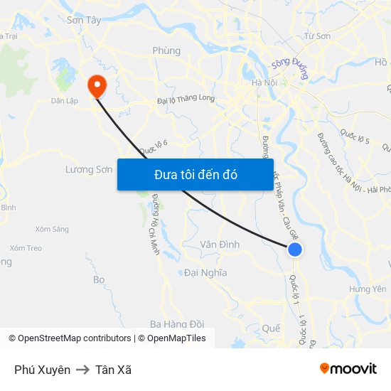Phú Xuyên to Tân Xã map