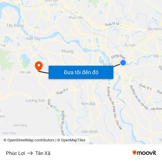 Phúc Lợi to Tân Xã map