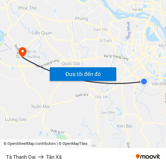 Tả Thanh Oai to Tân Xã map