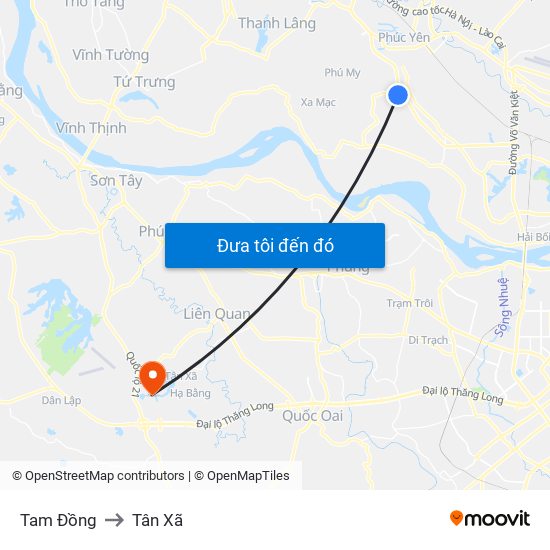 Tam Đồng to Tân Xã map