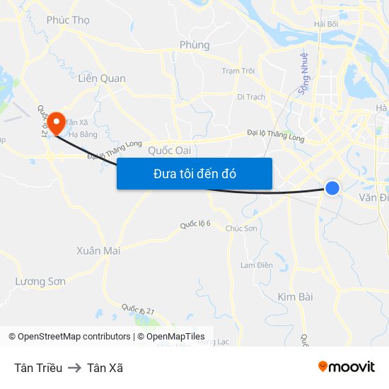 Tân Triều to Tân Xã map