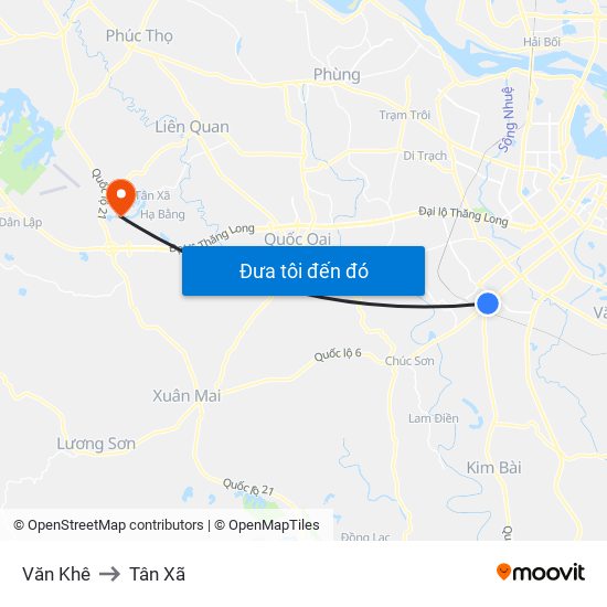 Văn Khê to Tân Xã map