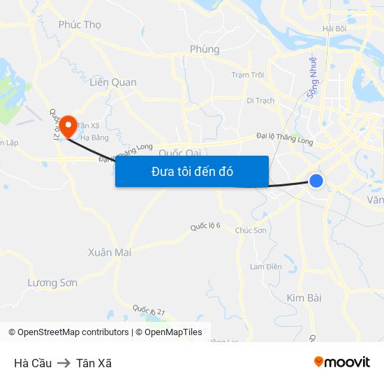 Hà Cầu to Tân Xã map
