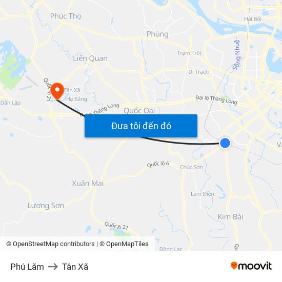 Phú Lãm to Tân Xã map
