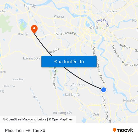 Phúc Tiến to Tân Xã map