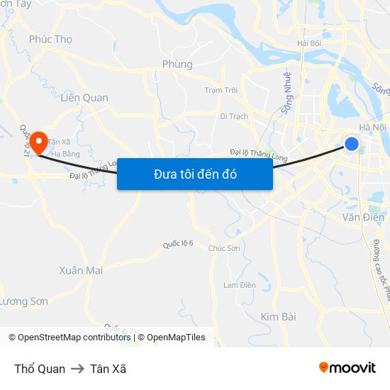 Thổ Quan to Tân Xã map