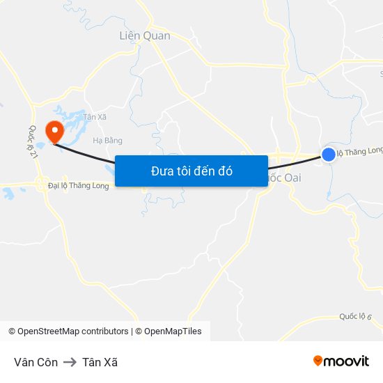 Vân Côn to Tân Xã map