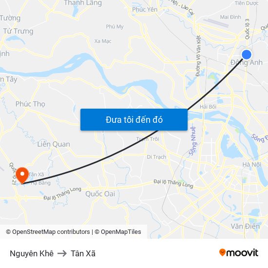 Nguyên Khê to Tân Xã map