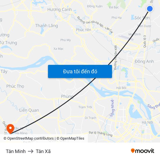 Tân Minh to Tân Xã map