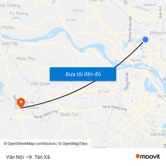 Vân Nội to Tân Xã map