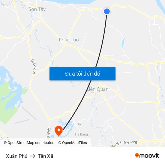 Xuân Phú to Tân Xã map