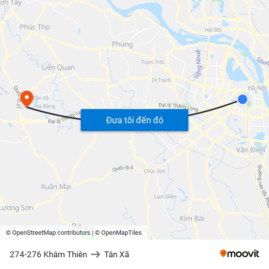 274-276 Khâm Thiên to Tân Xã map
