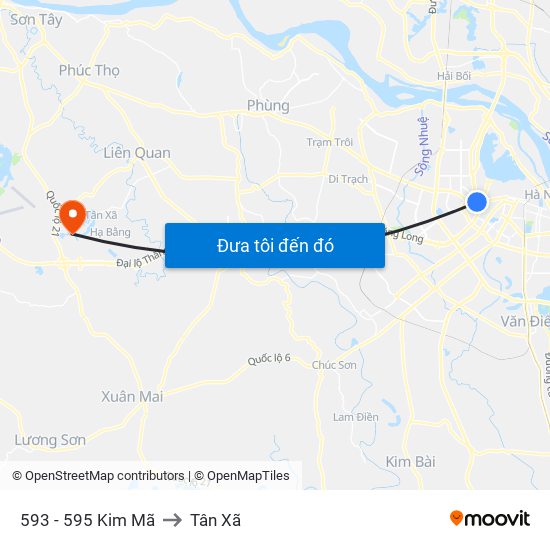 593 - 595 Kim Mã to Tân Xã map
