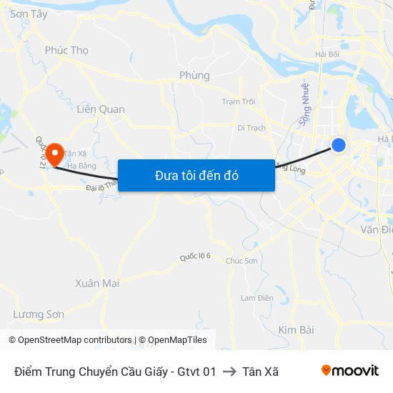 Điểm Trung Chuyển Cầu Giấy - Gtvt 01 to Tân Xã map
