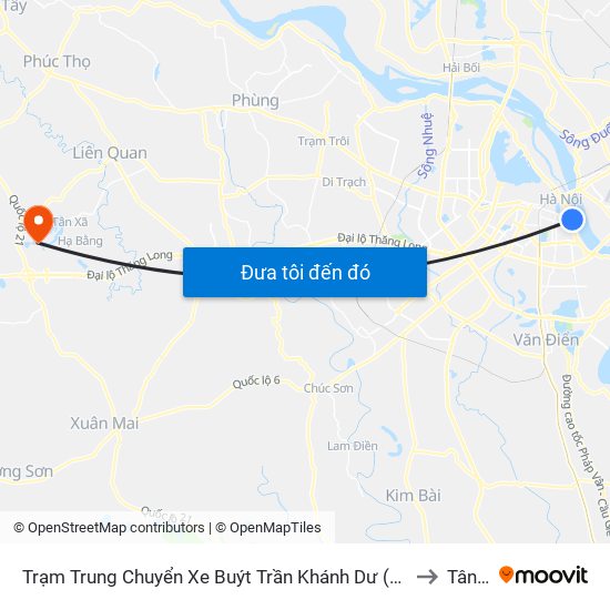 Trạm Trung Chuyển Xe Buýt Trần Khánh Dư (Khu Đón Khách) to Tân Xã map