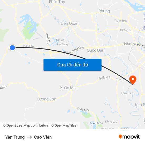 Yên Trung to Cao Viên map