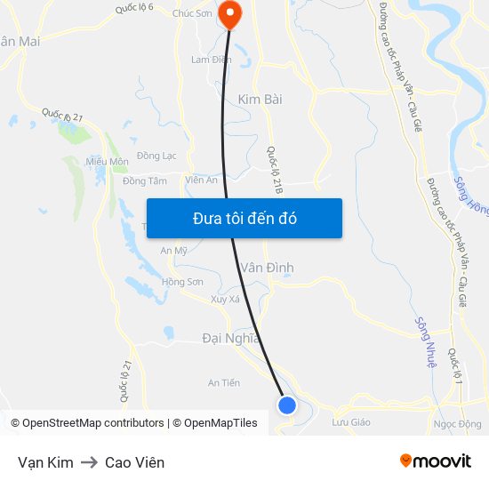 Vạn Kim to Cao Viên map