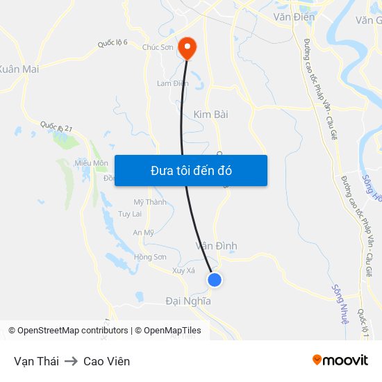 Vạn Thái to Cao Viên map