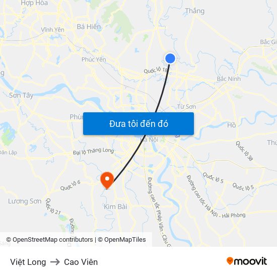 Việt Long to Cao Viên map