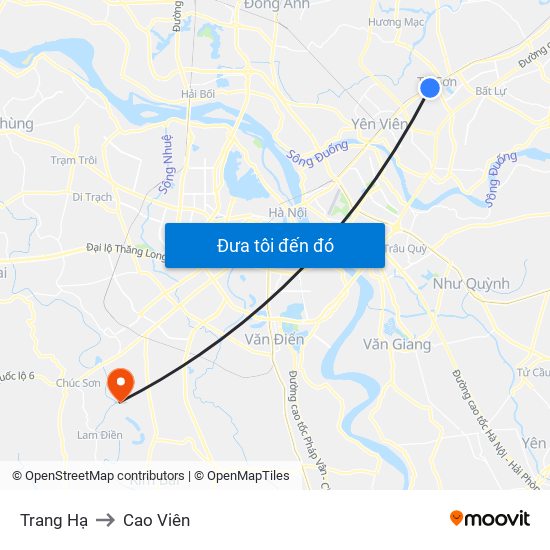 Trang Hạ to Cao Viên map