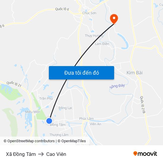 Xã Đồng Tâm to Cao Viên map
