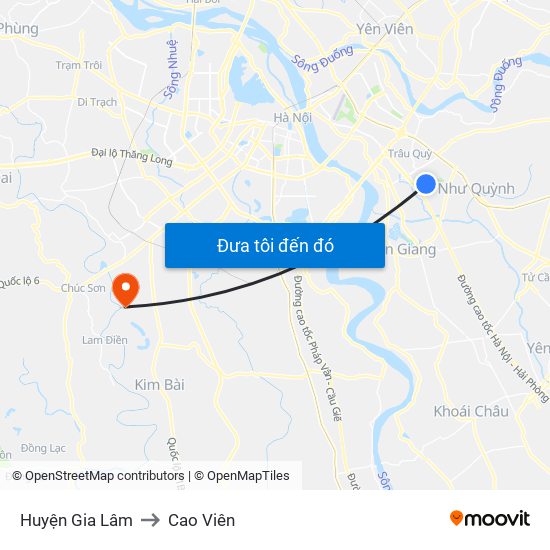 Huyện Gia Lâm to Cao Viên map