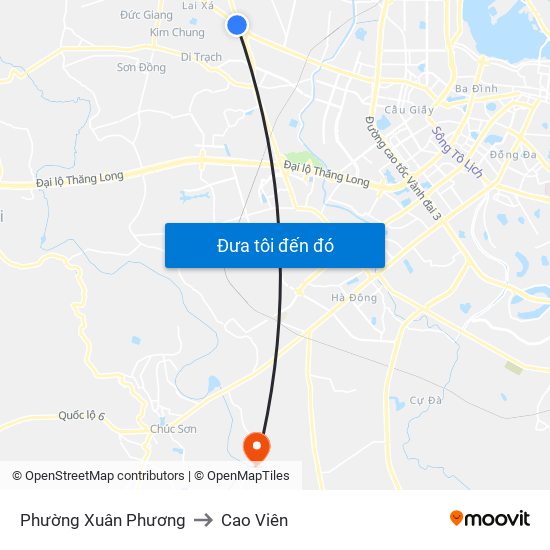 Phường Xuân Phương to Cao Viên map