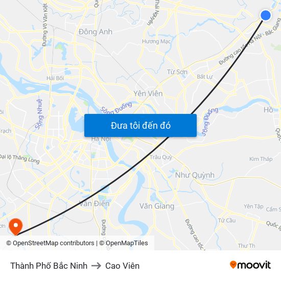 Thành Phố Bắc Ninh to Cao Viên map
