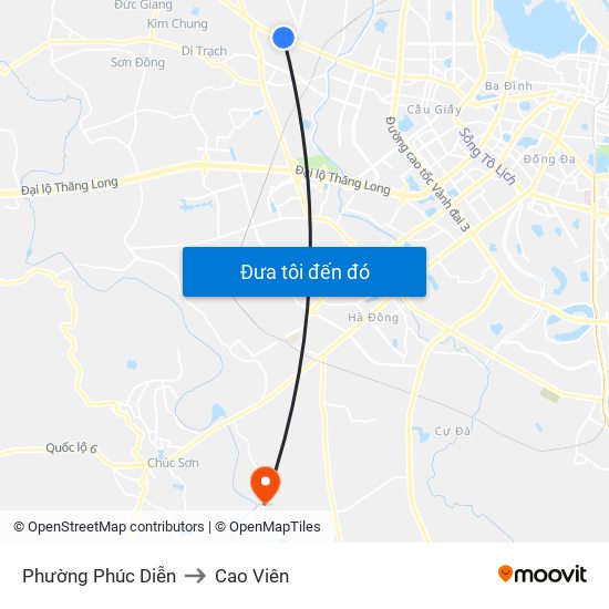 Phường Phúc Diễn to Cao Viên map