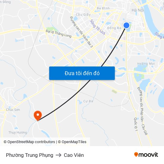 Phường Trung Phụng to Cao Viên map