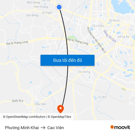 Phường Minh Khai to Cao Viên map
