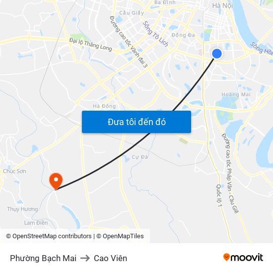 Phường Bạch Mai to Cao Viên map