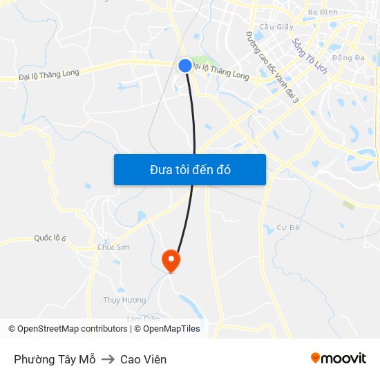 Phường Tây Mỗ to Cao Viên map
