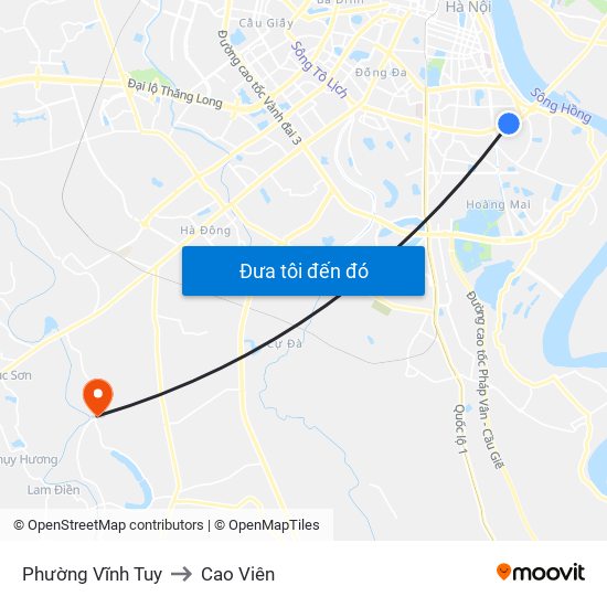Phường Vĩnh Tuy to Cao Viên map